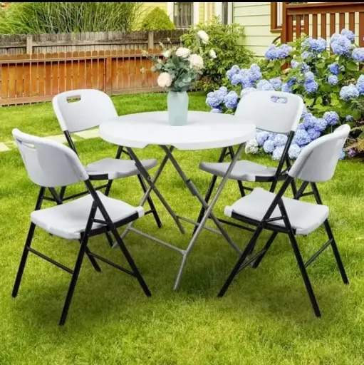 Ensemble de Mobilier de Jardin Pliable - Table Ronde et Chaises